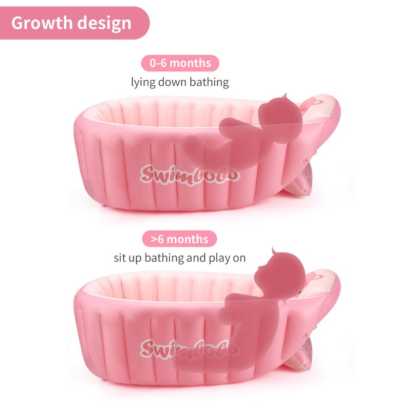 Swimbobo Inflatable Baby Bath Tub Portable Foldable Travel Mini Swimming Pool Helps Infants to Toddler Tub (Pink) - Image 2