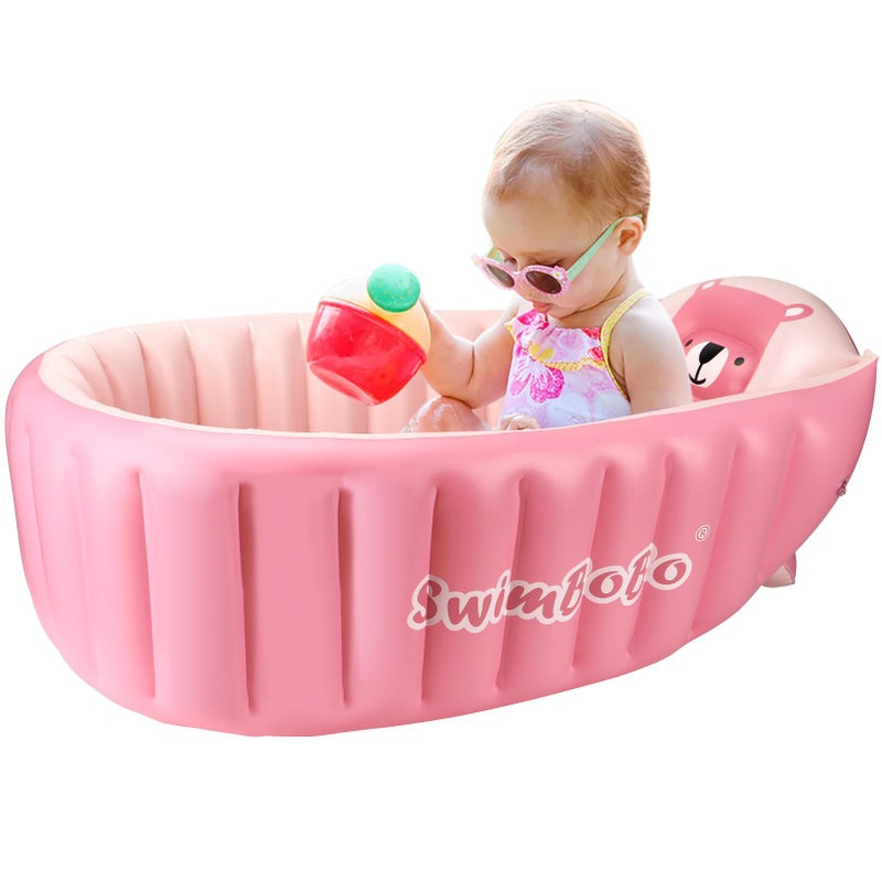 Swimbobo Inflatable Baby Bath Tub Portable Foldable Travel Mini Swimming Pool Helps Infants to Toddler Tub (Pink) - Image 1
