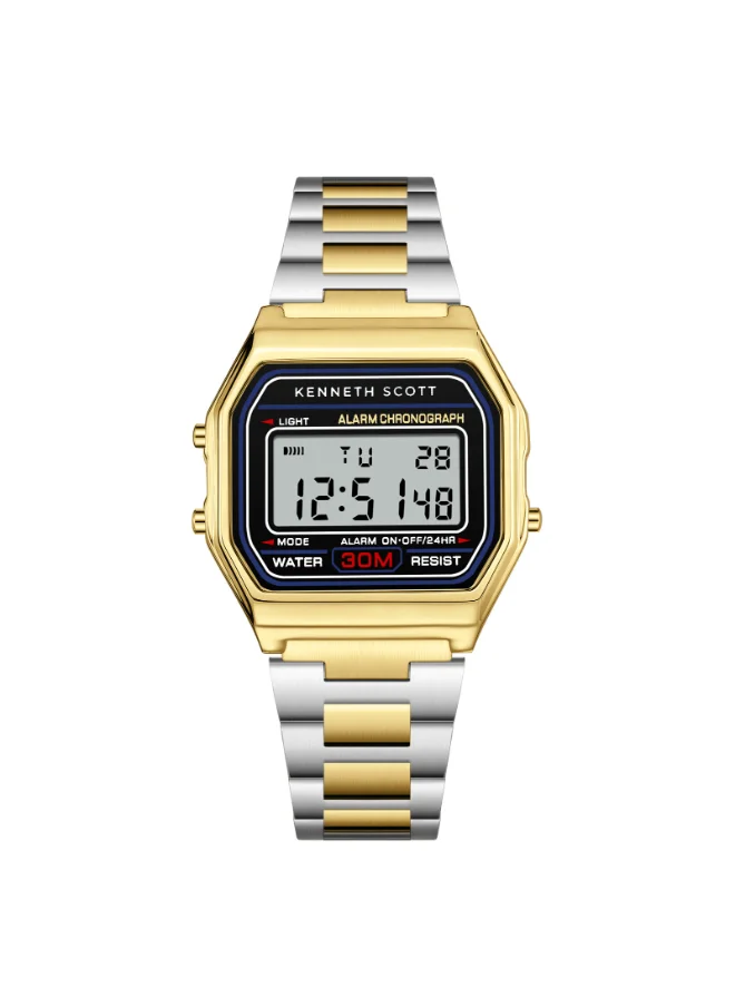 كينيث سكوت Men's  Digital Display Watch With TT Gold Stainless Steel Strap - K25206-TBTB