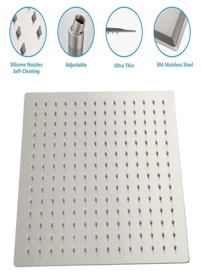 Lordear Rain Shower Head 12 Inch Solid Ultra Thin 304 Stainless Steel Adjustable Square Rainfall Shower Head Full Body Coverage with Silicone Nozzle 12” Waterfall Showerhead,Brushed Nickel - Image 3