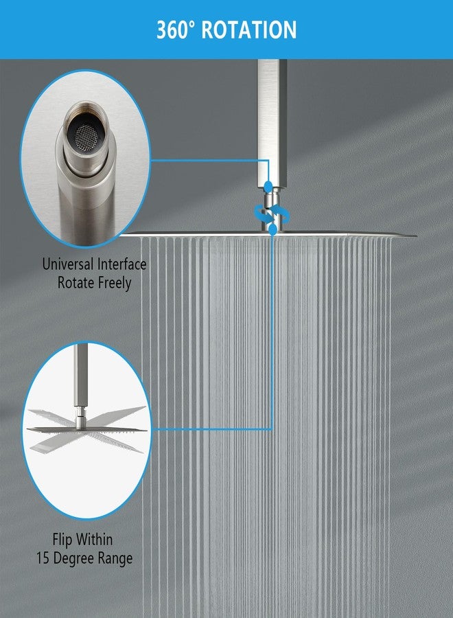 Lordear Rain Shower Head 12 Inch Solid Ultra Thin 304 Stainless Steel Adjustable Square Rainfall Shower Head Full Body Coverage with Silicone Nozzle 12” Waterfall Showerhead,Brushed Nickel - Image 4