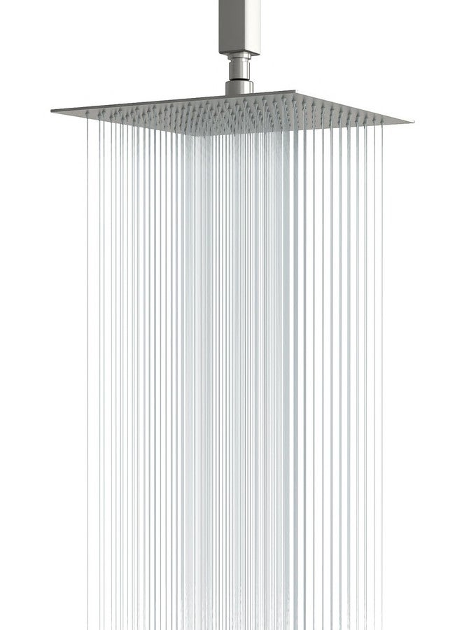 Lordear Rain Shower Head 12 Inch Solid Ultra Thin 304 Stainless Steel Adjustable Square Rainfall Shower Head Full Body Coverage with Silicone Nozzle 12” Waterfall Showerhead,Brushed Nickel - Image 1