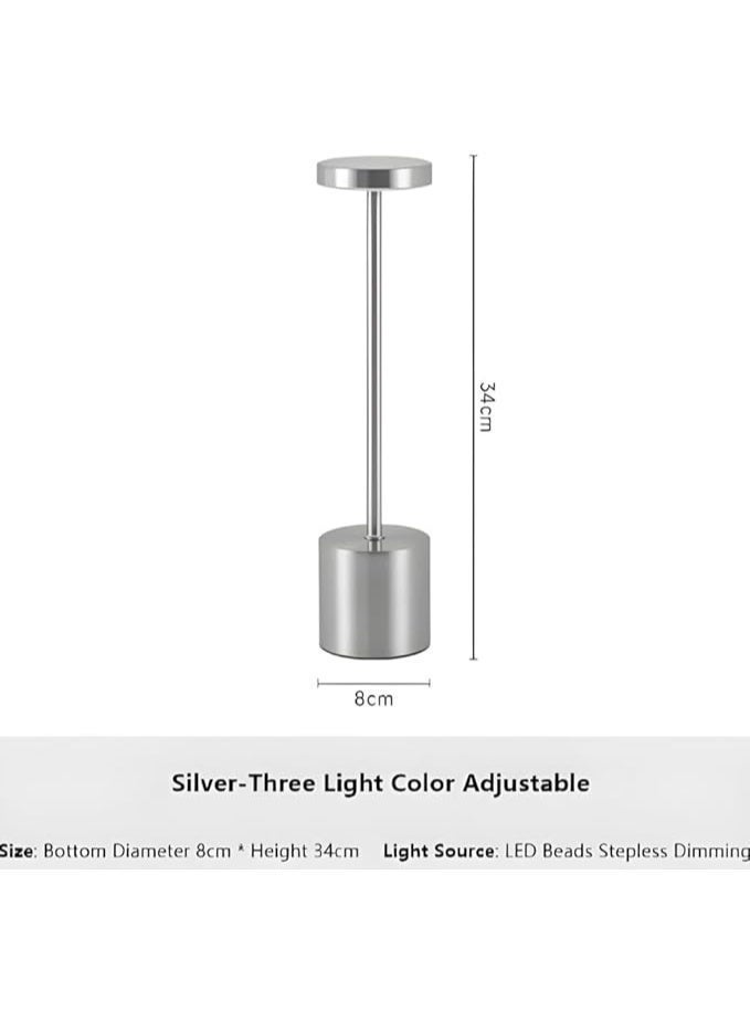 Zentora LED Table Lamp, Rechargeable Battery Operated, Touch Control, 3 Color Stepless Dimmable Desk Light, Modern Nightstand Bedside Lamp (SLIVER)) - Image 2