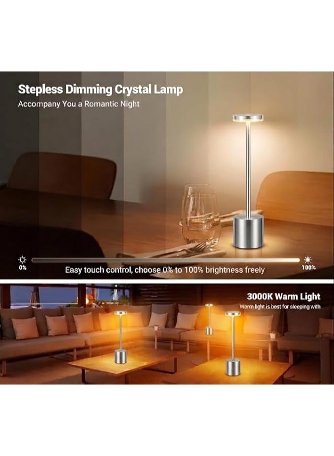 Zentora LED Table Lamp, Rechargeable Battery Operated, Touch Control, 3 Color Stepless Dimmable Desk Light, Modern Nightstand Bedside Lamp (SLIVER)) - Image 5