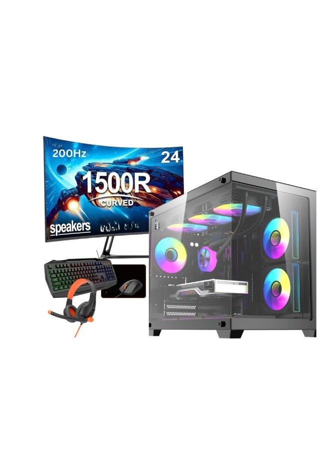 Emarat Gamers Gaming PC Bundle - Intel Core i5-14400F, RTX 5060 8GB, 16GB DDR5 6000MHz, 1TB NVMe SSD, B760 Motherboard, RGB Air Cooler, 650W PSU, Black Case | 24" Curve 200 Hz FHD Monitor-Keyboard-Mouse-Mousepad-Headset | WiFi-Bluetooth-Windows 11 Pro | Emarat Gamers Desktop Computer | 1 Year Warranty black black - Image 1