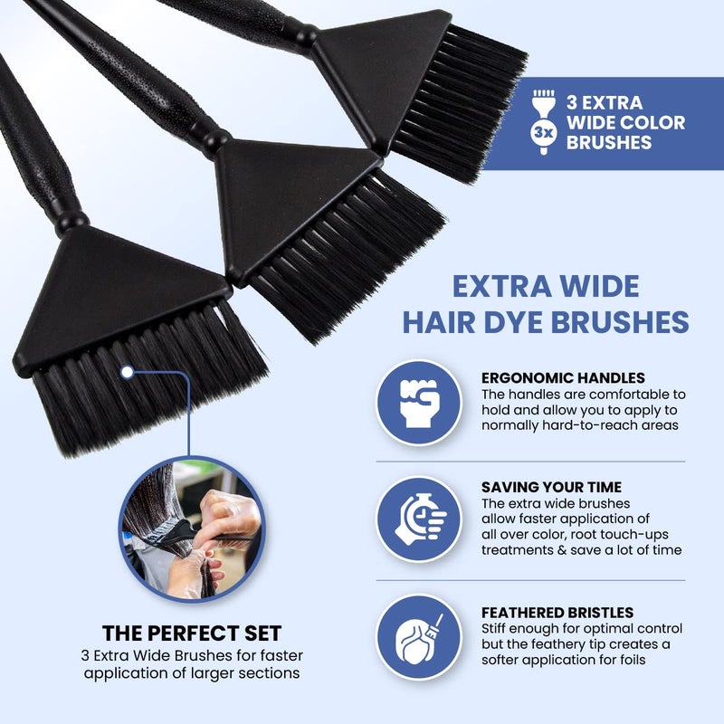 Salon Supply Co 3 Extra Wide Hair Dye Applicator Brushes - Color Brush Set for Root Touch Up (Black) - Image 3