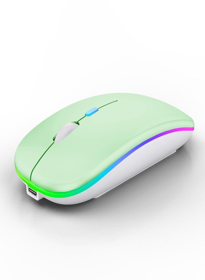 WREANU Wireless Bluetooth Mouse Rechargeable Laptop Mice with LED Lights Silent Slim Use(BT5.2 and 2.4G Portable USB) Dual Mode Computer Mouse for Laptop/iPad/Tablet/Apple/Computer/Mac (Green) - Image 1
