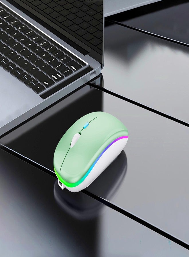 WREANU Wireless Bluetooth Mouse Rechargeable Laptop Mice with LED Lights Silent Slim Use(BT5.2 and 2.4G Portable USB) Dual Mode Computer Mouse for Laptop/iPad/Tablet/Apple/Computer/Mac (Green) - Image 2
