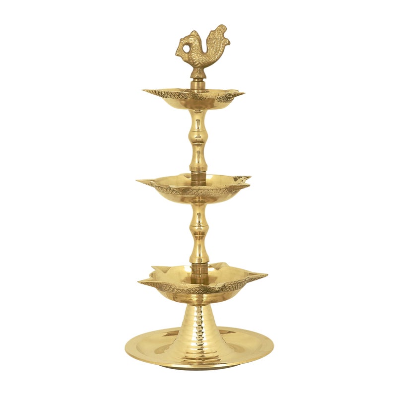 CRAFTSMAN SATVIK Standing Brass Kerala Samai Diwali Deepak for Puja Traditional Panchmahal Pooja Deepam Diya Oil Lamp Kutthu Vilakku Dia 3 in 1 Step Adjustable 85 inch Deepawali Indian Gift Item - Image 2