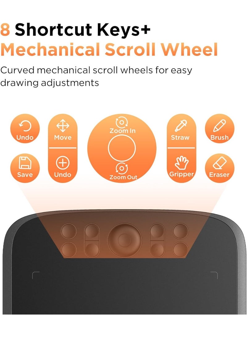 UGEE Upgrade M908 10x6.25Drawing Tablet,Graphics Tablet with 8 Hot Keys & Scroll Wheel,Battery Free Stylus of 16K Levels Pressure Sensitivity Drawing Pad Compatible with Windows/Mac/Android Art Tablet - Image 4