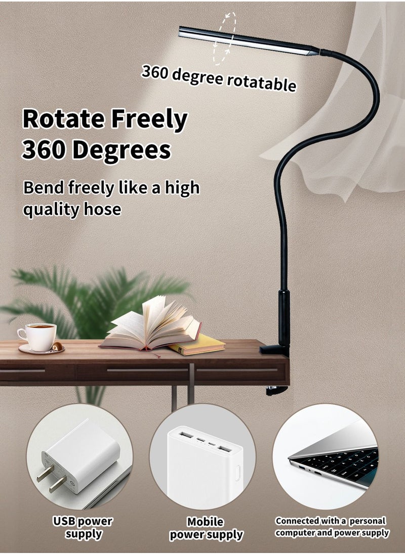 LOOPITYS - Desk Lamp LED USB Power  Swing Arm Lamp Flexible Gooseneck Clamp Dimmable Architect Lamp 3 Color Modes Desk Light Memory Reading Working Study Energy Saving - Image 1