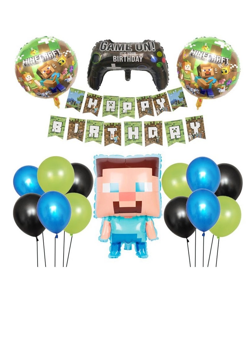 17 pieces Minecraft Theme Birthday Party Supplies Balloon Decoration Set - Image 1