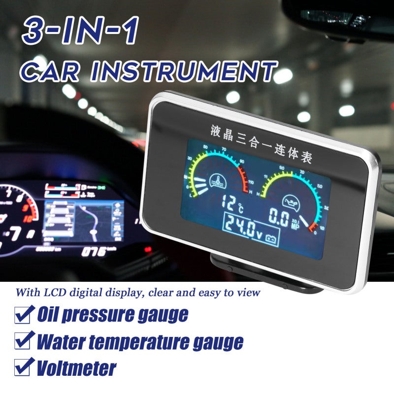 3-In-1 Car Instrument Black LCD Digital Meter - Ultra-Wide 9-36V Voltage With Flash Alarm Anti-Shake Function For Cars Trucks RVs SUVs - Image 2