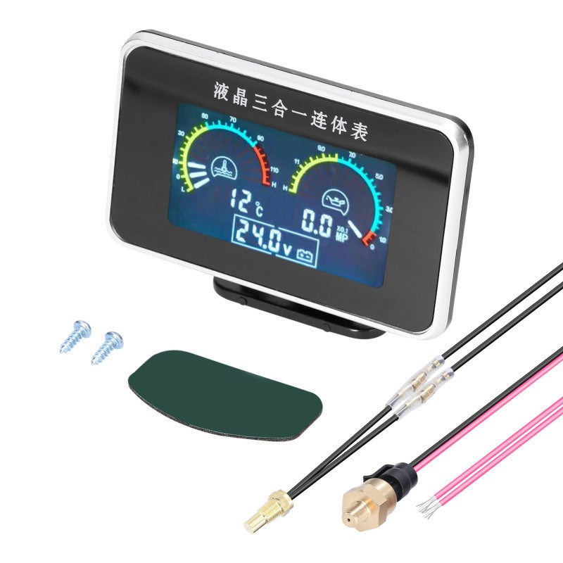 3-In-1 Car Instrument Black LCD Digital Meter - Ultra-Wide 9-36V Voltage With Flash Alarm Anti-Shake Function For Cars Trucks RVs SUVs - Image 1