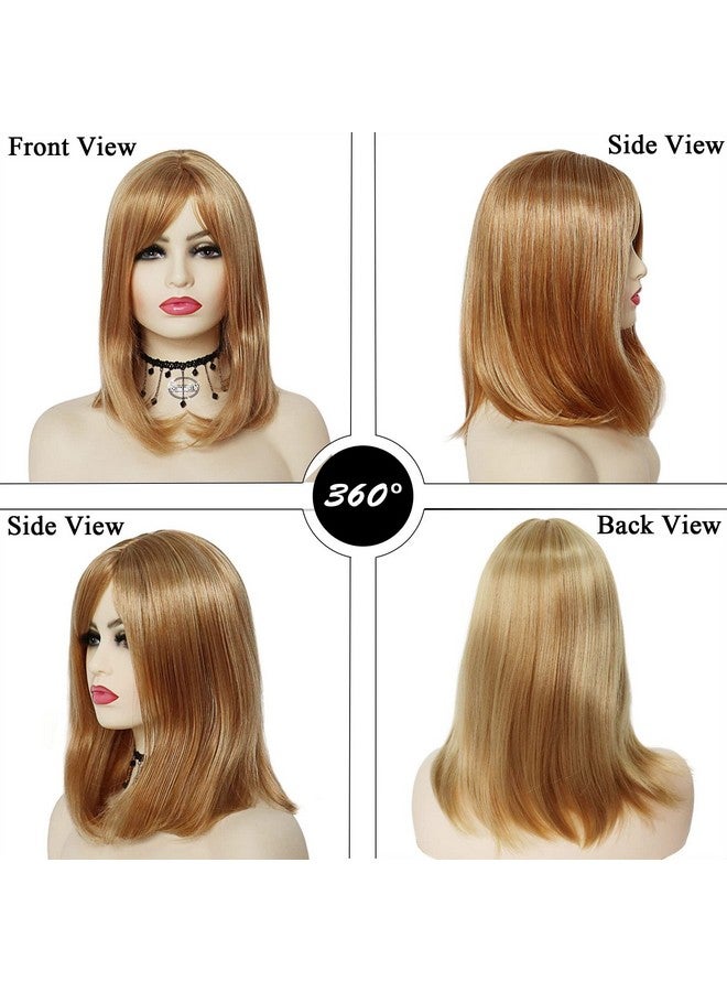 GNIMEGIL Strawberry Blonde Wig Halloween Costume Wig With Bangs Medium Length Mom Bob Wigs For Women Celebrity Natural Straight Hair Daily - Image 4