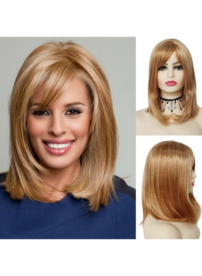 GNIMEGIL Strawberry Blonde Wig Halloween Costume Wig With Bangs Medium Length Mom Bob Wigs For Women Celebrity Natural Straight Hair Daily - Image 2