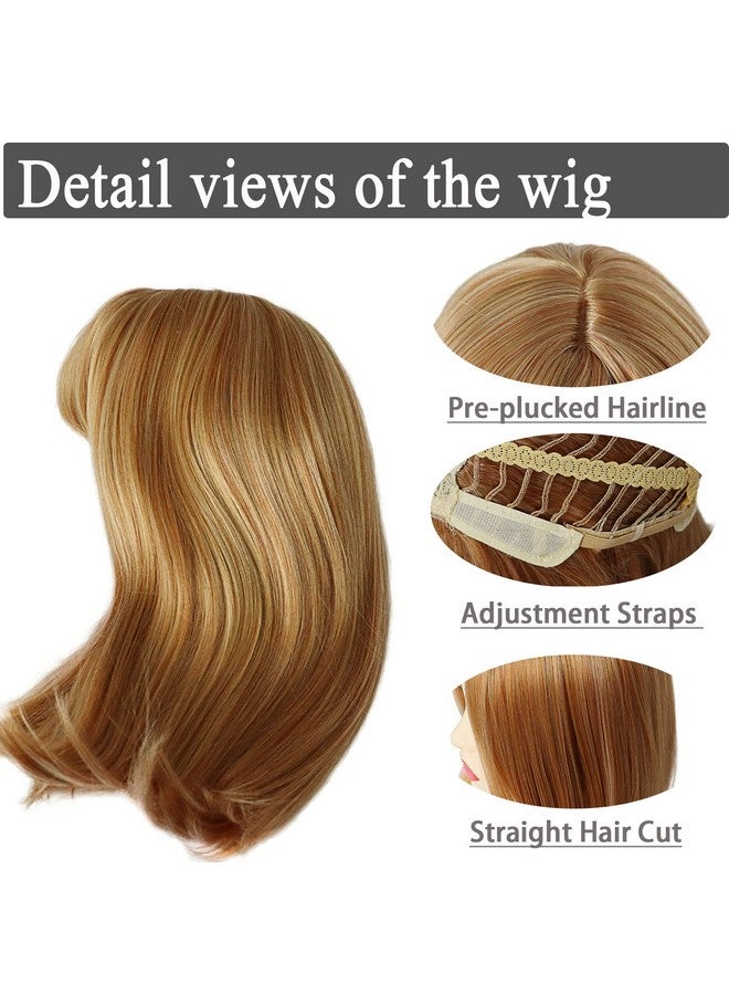 GNIMEGIL Strawberry Blonde Wig Halloween Costume Wig With Bangs Medium Length Mom Bob Wigs For Women Celebrity Natural Straight Hair Daily - Image 3