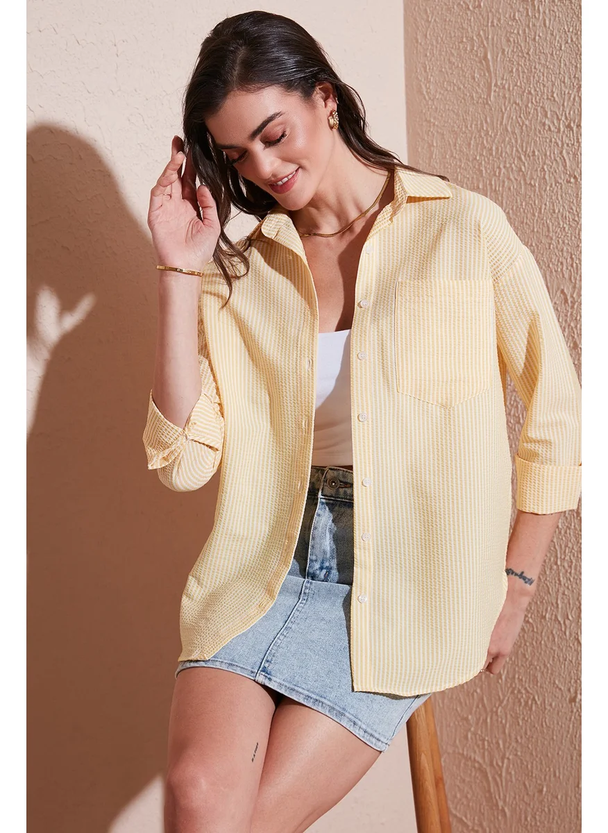 ليلا Regular Fit Long Sleeve Pocket Striped Shirt Women's Shirt 6772895