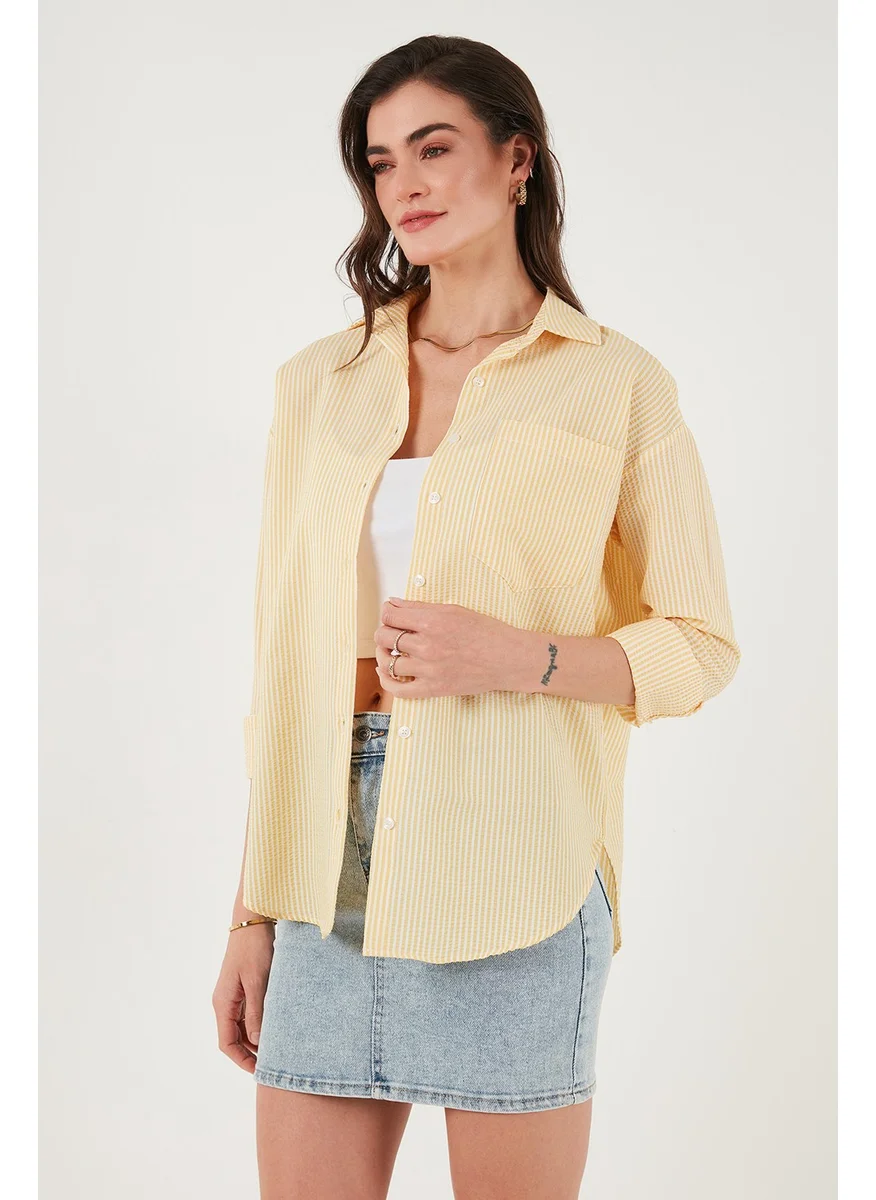 ليلا Regular Fit Long Sleeve Pocket Striped Shirt Women's Shirt 6772895