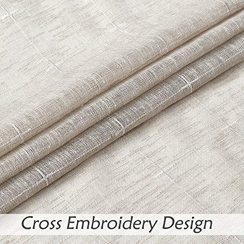Central Park Linen Waterfall Valance Window Curtain Linen Texture White GEO Embroidery Rod Pocket for Living and Bedroom Semi Sheer Kitchen Curtain, 56"x38", 1 Piece - Image 4