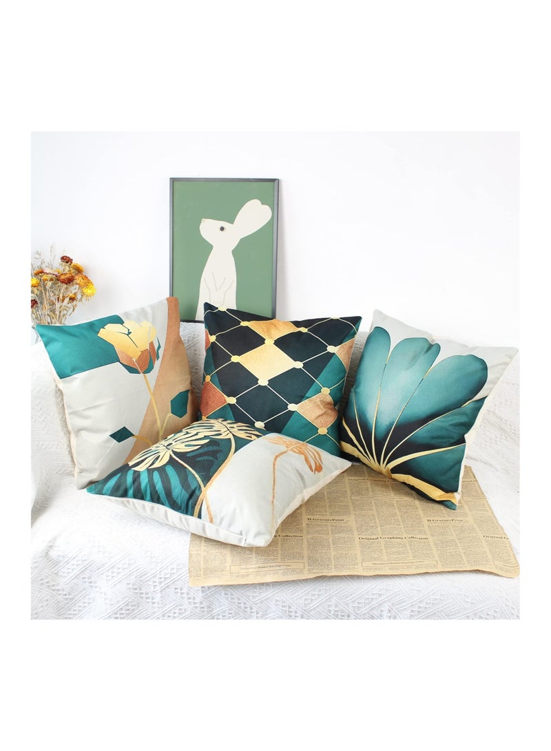 Excefore Decorative Cushion Covers, 4 Pcs 45 x 45 Linen Leaves Throw Pillow Cases Gold Teal Farmhouse Natural Cushion Covers 18x18 Sofa Cushions Modern Living Room Outdoor Garden - Image 5