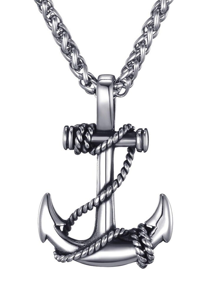 قلادة رجالية بتصميم مرساة بحرية سلسلة من الفولاذ المقاوم للصدأ مع تفاصيل حبل - Image 1