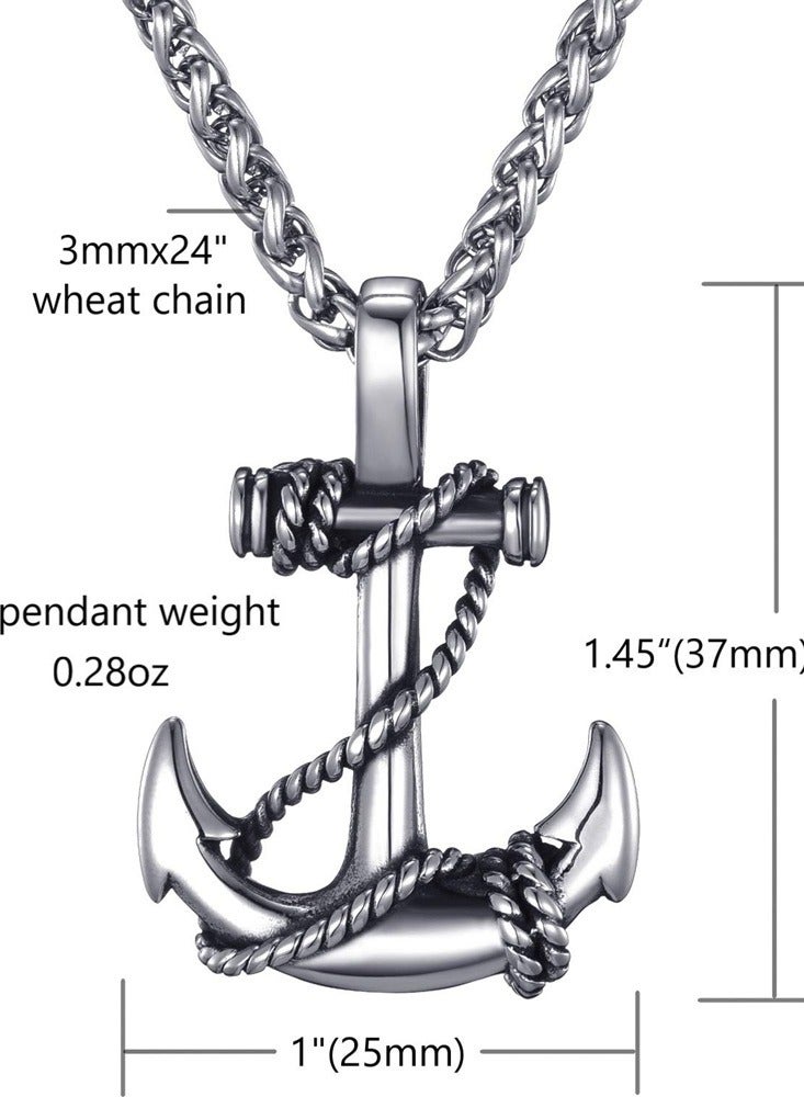 قلادة رجالية بتصميم مرساة بحرية سلسلة من الفولاذ المقاوم للصدأ مع تفاصيل حبل - Image 3