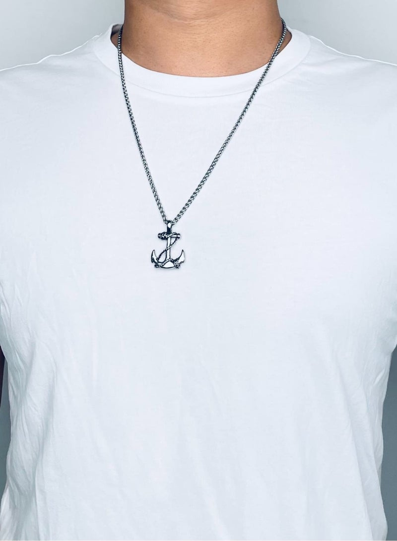 قلادة رجالية بتصميم مرساة بحرية سلسلة من الفولاذ المقاوم للصدأ مع تفاصيل حبل - Image 4