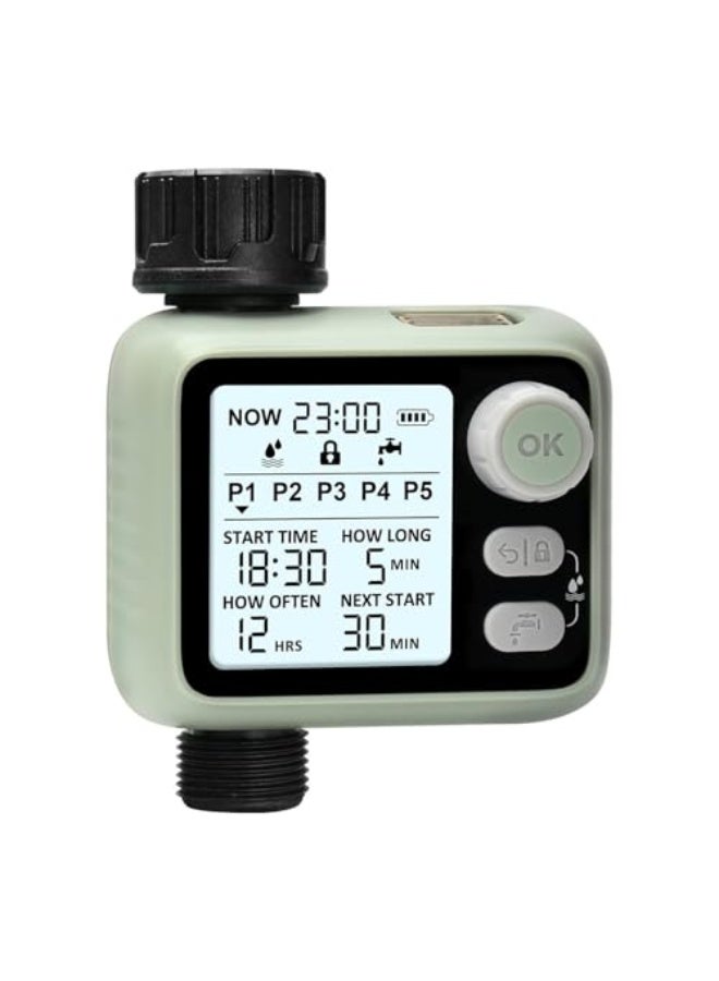 Outdoor Watering Timer with 5 Separate Watering Irrigation Programs for Garden Hose Faucet, Programmable Hose Timer with LCD Display/Rain Sensing/Child Lock Mode/AutoManual Mode/IPX5 Waterproof - Image 1