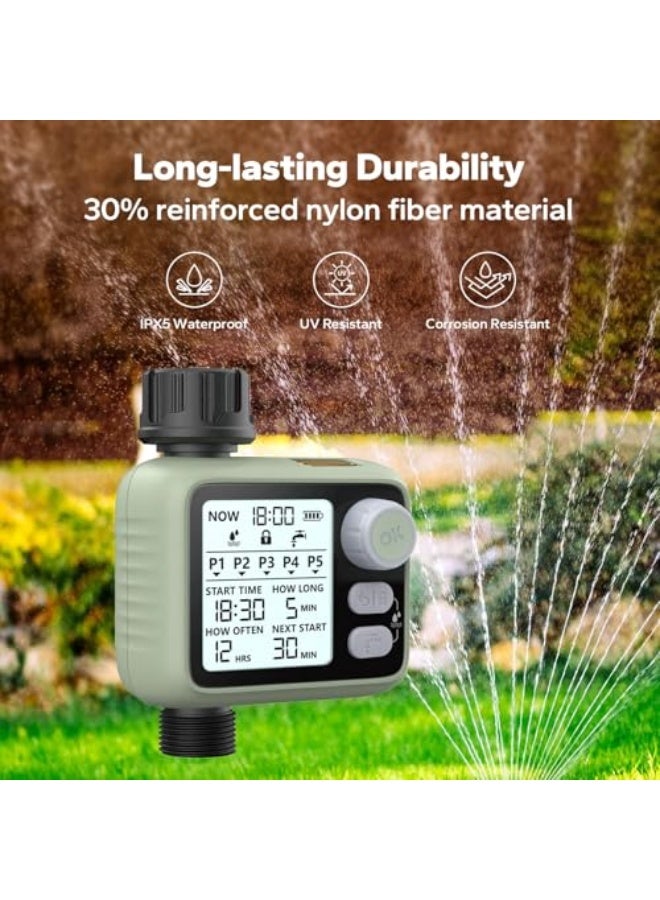 Outdoor Watering Timer with 5 Separate Watering Irrigation Programs for Garden Hose Faucet, Programmable Hose Timer with LCD Display/Rain Sensing/Child Lock Mode/AutoManual Mode/IPX5 Waterproof - Image 2