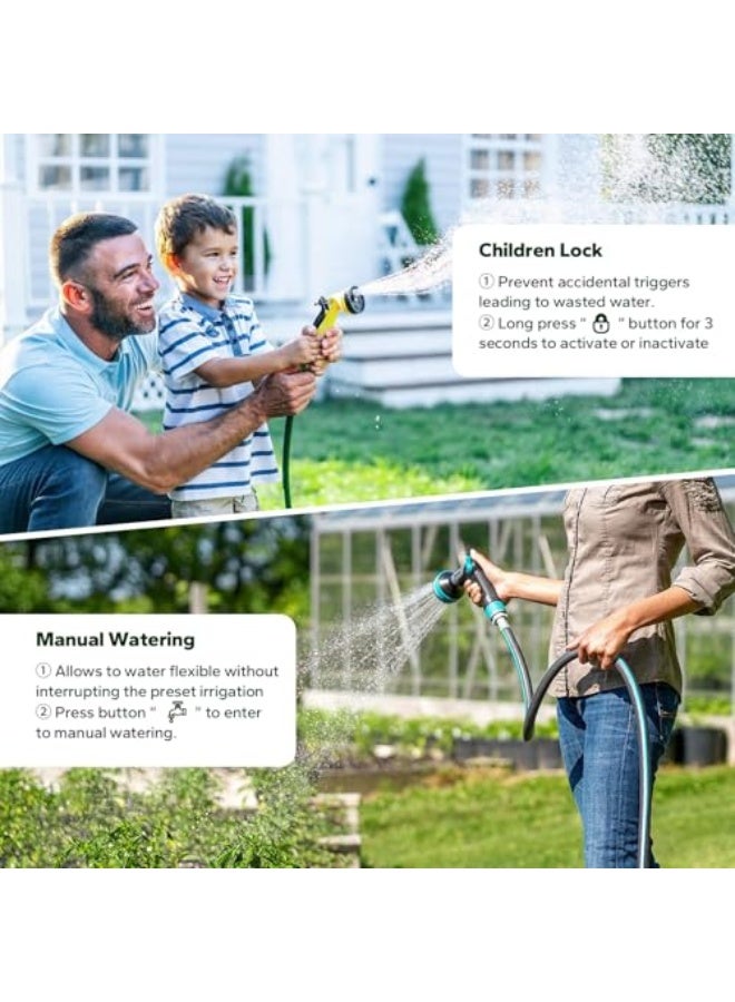 Outdoor Watering Timer with 5 Separate Watering Irrigation Programs for Garden Hose Faucet, Programmable Hose Timer with LCD Display/Rain Sensing/Child Lock Mode/AutoManual Mode/IPX5 Waterproof - Image 5