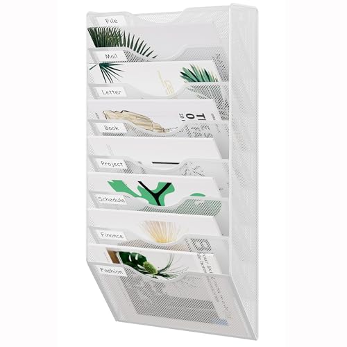 EasyPAG 8 Pocket Mesh Hanging Wall File Organizer, Easily File Managment and Classification, Space Saving Wall Mount Filing Holder for Office Home Classroom, White - Image 1