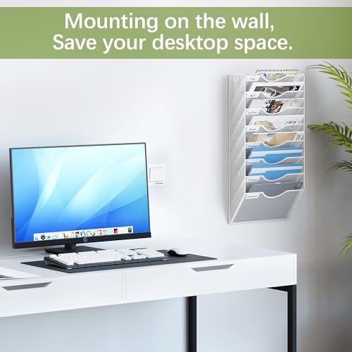 EasyPAG 8 Pocket Mesh Hanging Wall File Organizer, Easily File Managment and Classification, Space Saving Wall Mount Filing Holder for Office Home Classroom, White - Image 2