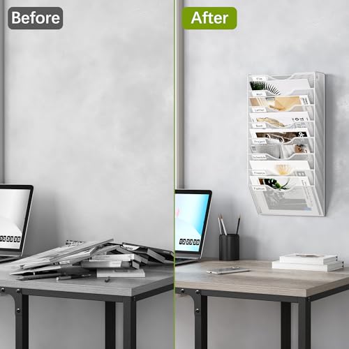 EasyPAG 8 Pocket Mesh Hanging Wall File Organizer, Easily File Managment and Classification, Space Saving Wall Mount Filing Holder for Office Home Classroom, White - Image 5