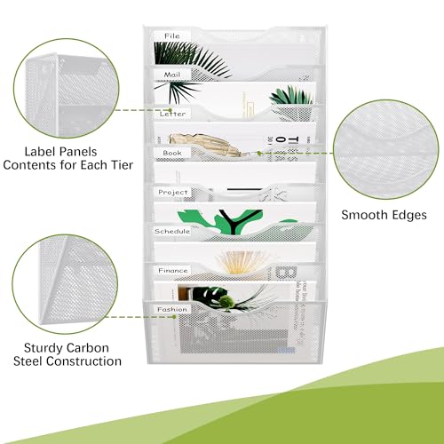 EasyPAG 8 Pocket Mesh Hanging Wall File Organizer, Easily File Managment and Classification, Space Saving Wall Mount Filing Holder for Office Home Classroom, White - Image 3