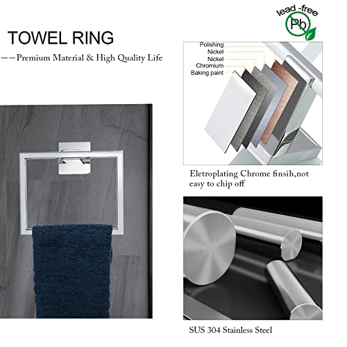 TNOMS Bathroom Towel Bar Set Toilet Paper Holder with Shelf, Polished Chrome Bathroom Accessories Set, 23.6 Inch Towel Bar Towel Ring Towel Hook 5-Piece Bathroom Hardware Set - Image 3