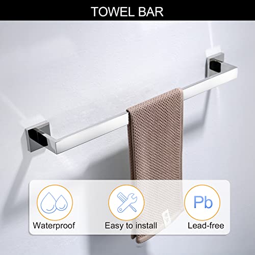 TNOMS Bathroom Towel Bar Set Toilet Paper Holder with Shelf, Polished Chrome Bathroom Accessories Set, 23.6 Inch Towel Bar Towel Ring Towel Hook 5-Piece Bathroom Hardware Set - Image 2