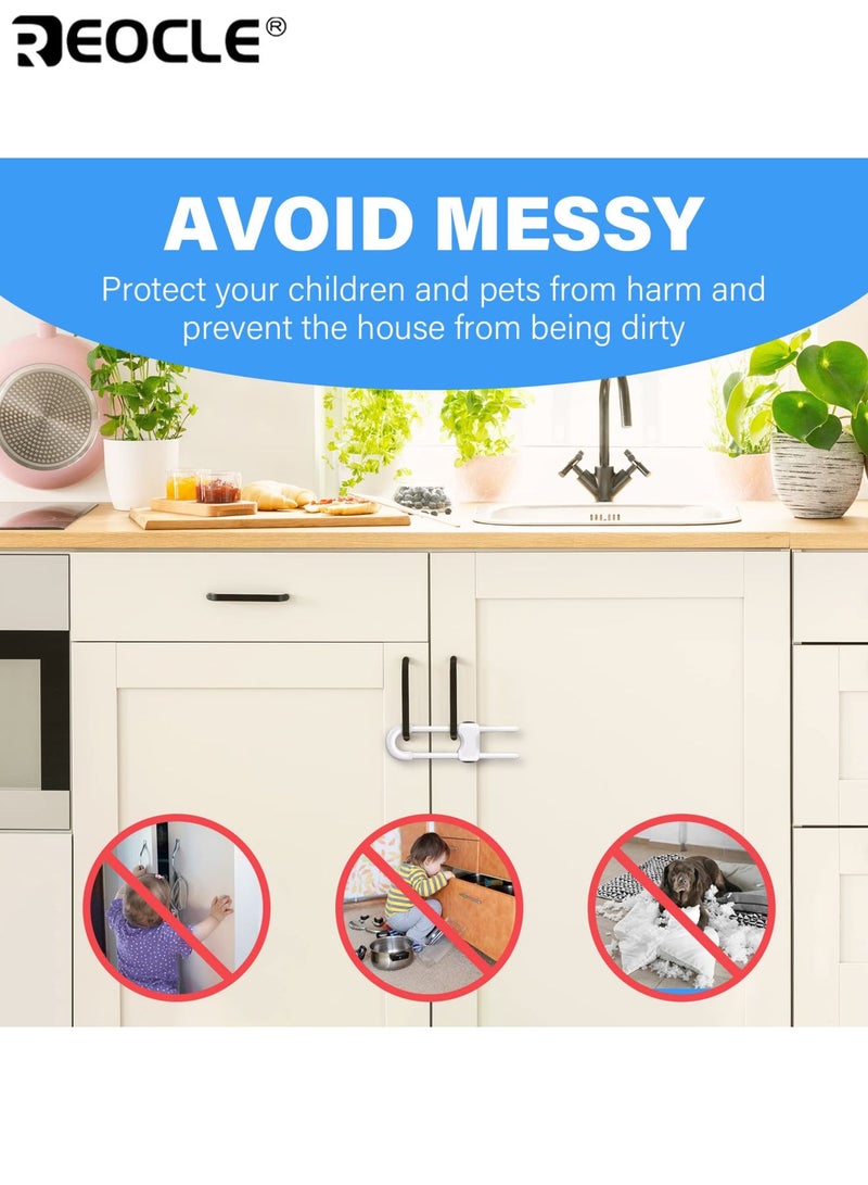 REOCLE 2PCS Baby's Proofing Cabinet Locks with U-Shaped Design and Adjustable Feature Child Safety Latches with No Drill Installation for Kitchen Cabinet Protection - Image 5