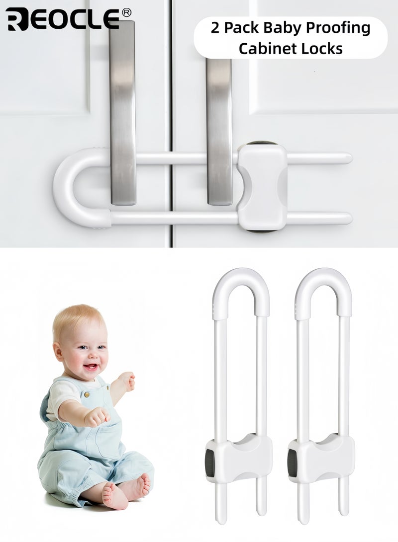 REOCLE 2PCS Baby's Proofing Cabinet Locks with U-Shaped Design and Adjustable Feature Child Safety Latches with No Drill Installation for Kitchen Cabinet Protection - Image 1