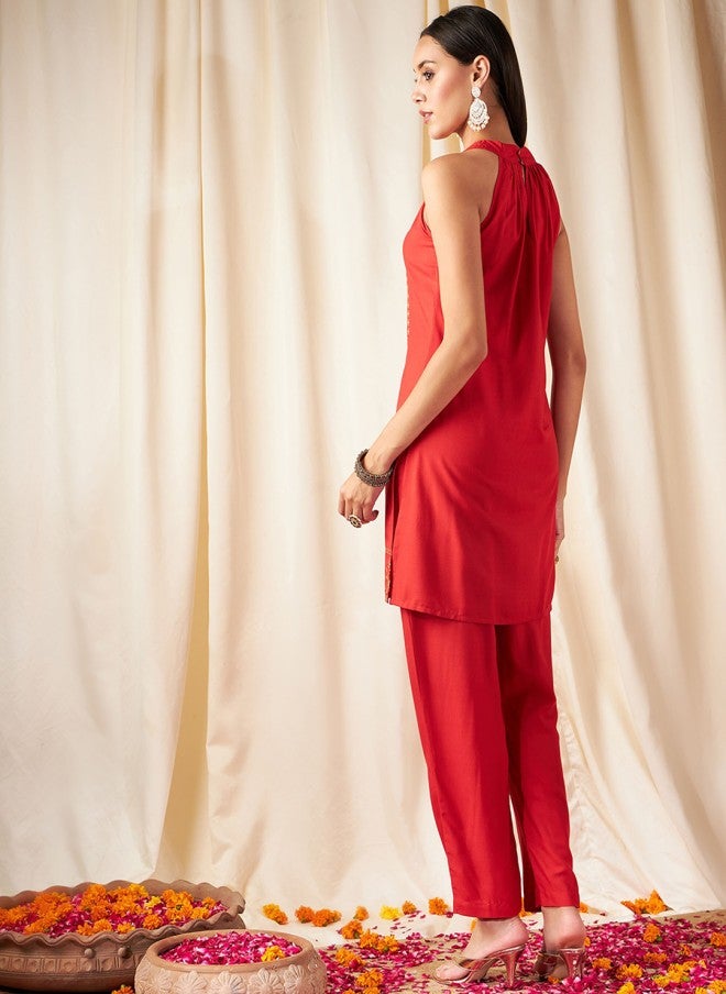 SASSAFRAS Floral Printed Kurti with Trousers for Women - Image 5