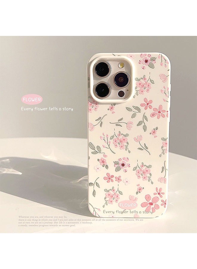 متوافق مع iPhone 16 Pro Max حافظة لون الوردي الزهرة لطيفة بتصميم جمالي زهري حافظة رقيقة من السيليكون لحماية الهاتف - أبيض - Image 1