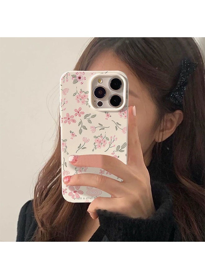 متوافق مع iPhone 16 Pro Max حافظة لون الوردي الزهرة لطيفة بتصميم جمالي زهري حافظة رقيقة من السيليكون لحماية الهاتف - أبيض - Image 4