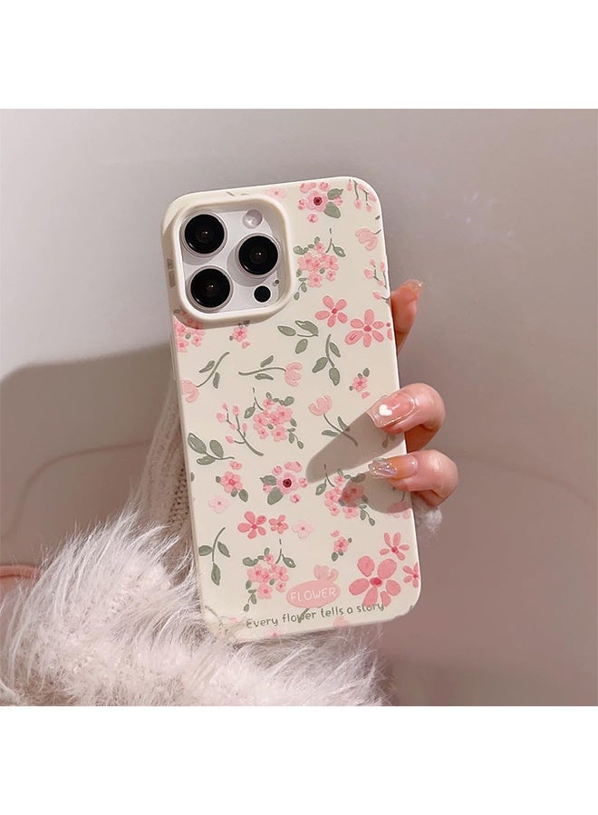 متوافق مع iPhone 16 Pro Max حافظة لون الوردي الزهرة لطيفة بتصميم جمالي زهري حافظة رقيقة من السيليكون لحماية الهاتف - أبيض - Image 2