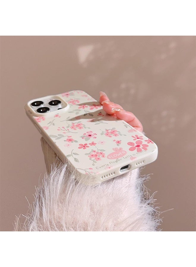 متوافق مع iPhone 16 Pro Max حافظة لون الوردي الزهرة لطيفة بتصميم جمالي زهري حافظة رقيقة من السيليكون لحماية الهاتف - أبيض - Image 3