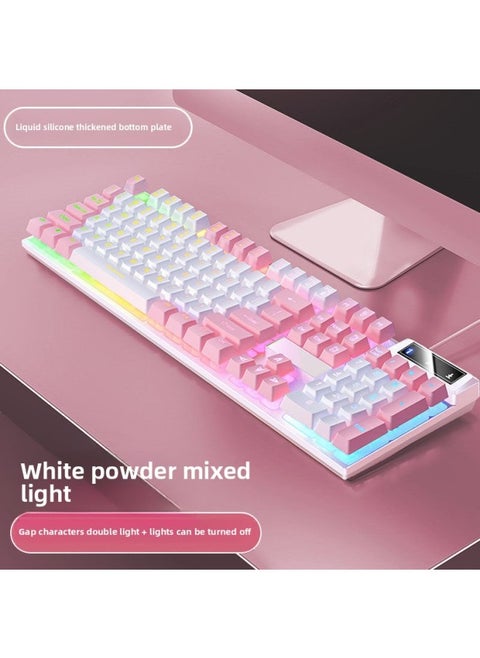 Mechanical Feel Game Backlit E-sports Office USB External Full-size Blue And White Double White Wired Keyboard-Color:White And Pink Two-color-color Light Keyboard [personalized Double Spell]-single Keyboard [one-year Warranty]