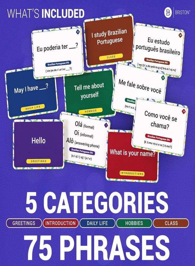 بريستون بطاقات تعليمية باللغة البرتغالية البرازيلية مع صوت - 75 عبارة محادثة للمبتدئين والمسافرين - تعلم نطق اللغة البرتغالية البرازيلية وأداة دراسة IPA للبالغين والطلاب والفصول الدراسية في بريستون - Image 4
