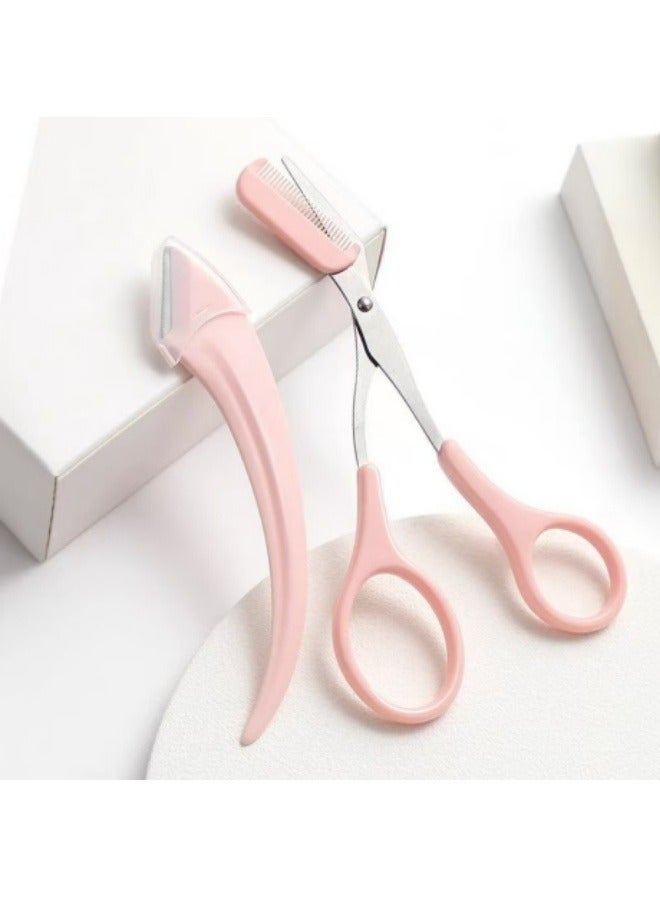 2Pcs Eyebrow Trimming Set With Eyebrow Razor And Eyebrow Scissors - Image 1