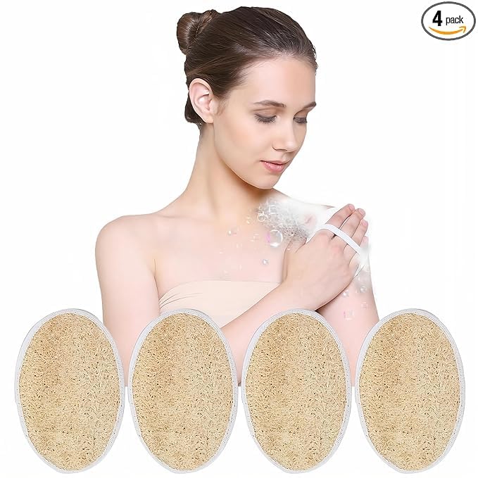 Purely Serene Natural Oval Loofah Body Scrubber Pack of 4 | 100% Eco-Friendly Exfoliating Sponge | Gentle Bath Scrubber for Women & Men - Image 2
