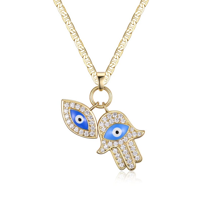 Barzel 18K Gold Plated Crystal Evil Eye Hamsa Pendant Necklace for Women (18") - Image 1