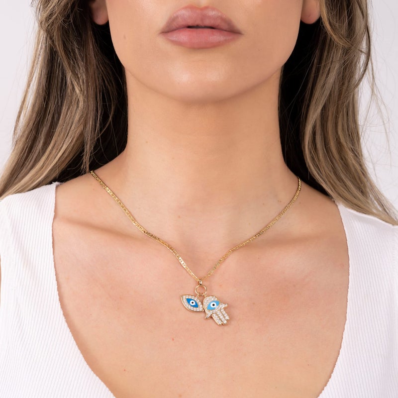 Barzel 18K Gold Plated Crystal Evil Eye Hamsa Pendant Necklace for Women (18") - Image 2